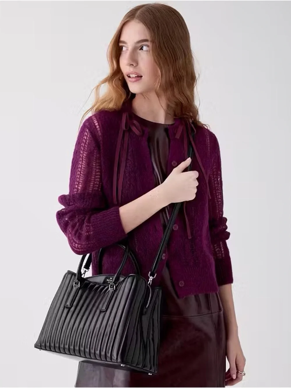 Kate Spade Thompson Street Shiny Quilted Convertible satchel Bag, Black NEW NWT